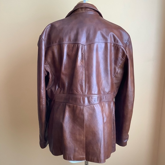 VINTAGE 70's Menswear Brown Leather Blazer - Picture 3 of 16